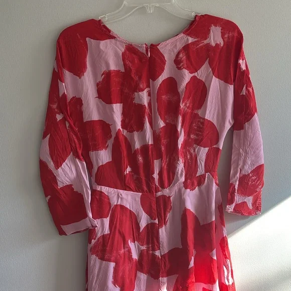 Gorman Australia red pink silk blend painted floral sheer midi dress - Picture 7 of 11